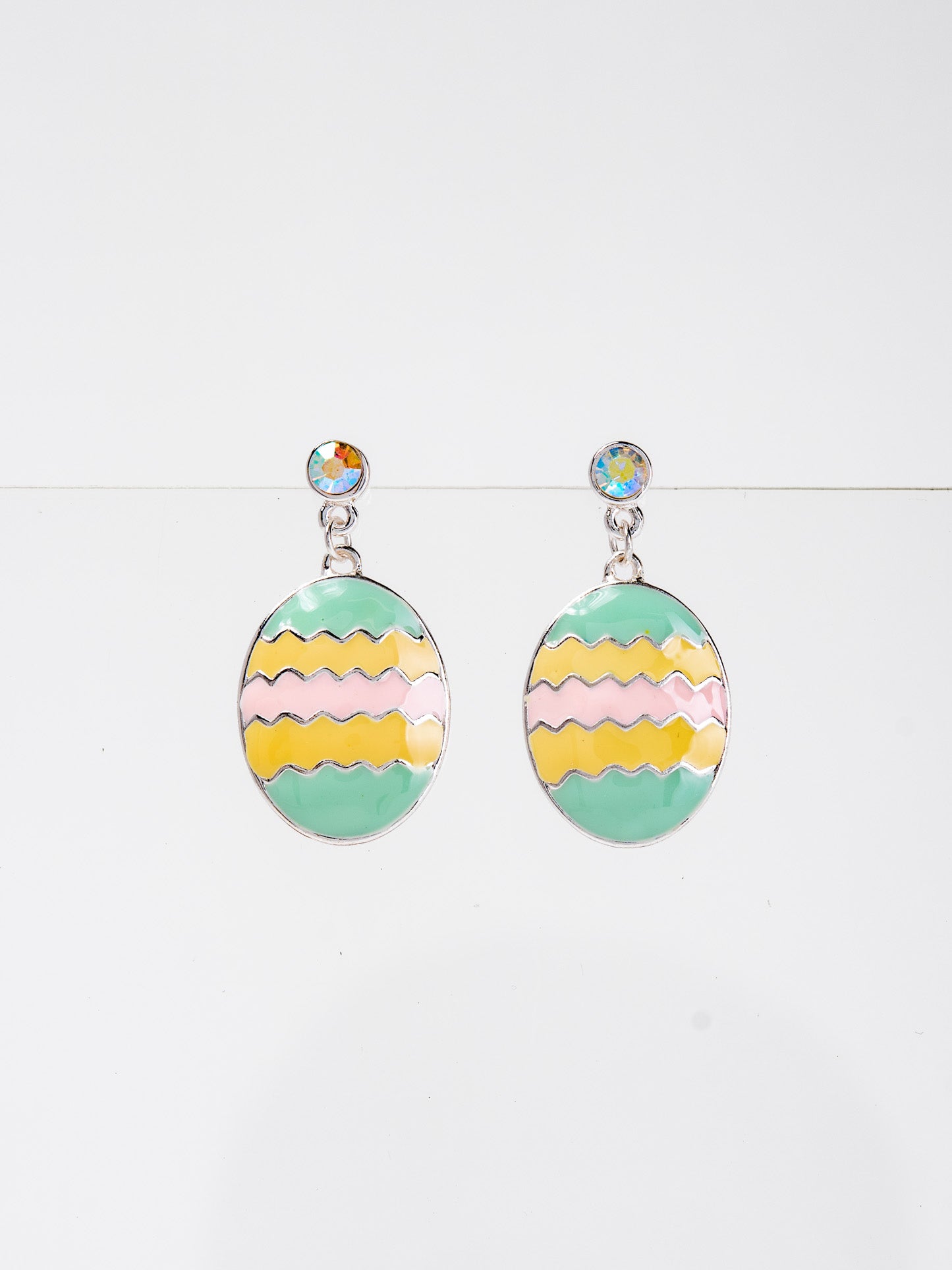 Genesis AB Rhinestone Enamel Easter EGG Dangle Earrings