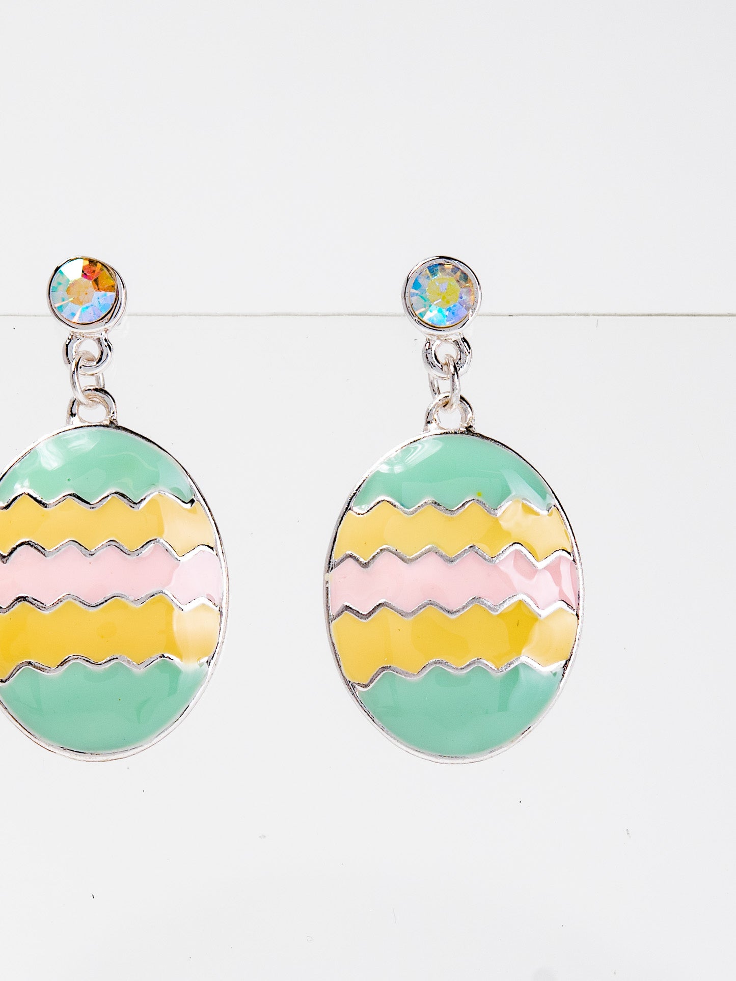 Genesis AB Rhinestone Enamel Easter EGG Dangle Earrings