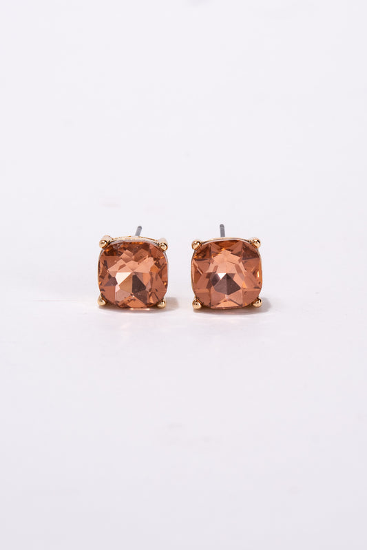 Aaliyah 10MM Crystal Cushion Post Earrings | Rose Gold
