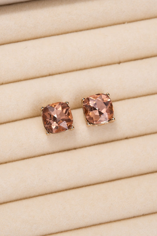 Aaliyah 10MM Crystal Cushion Post Earrings | Rose Gold