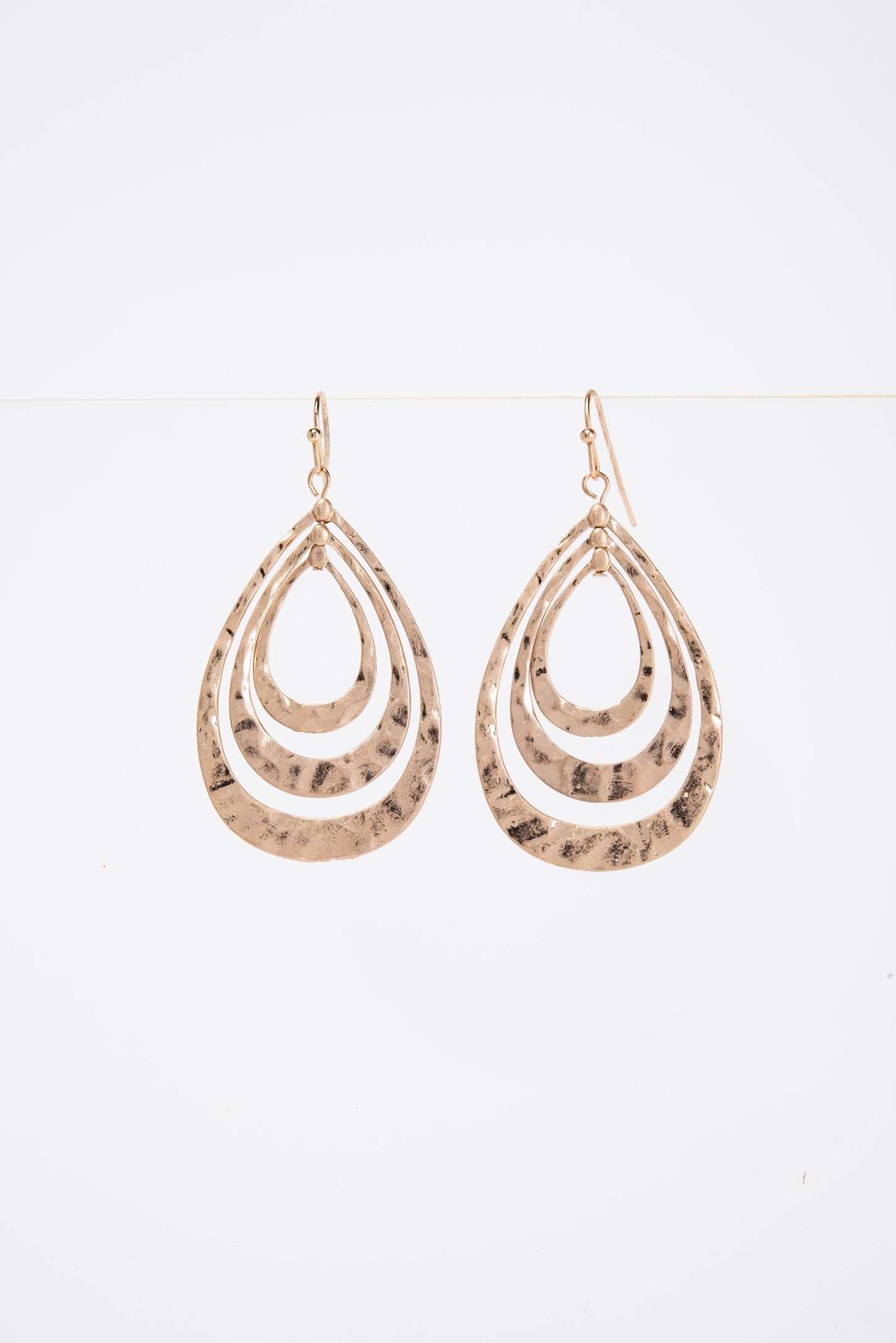 Emilia Hammered Teardrop Metal Drop Earrings | Gold