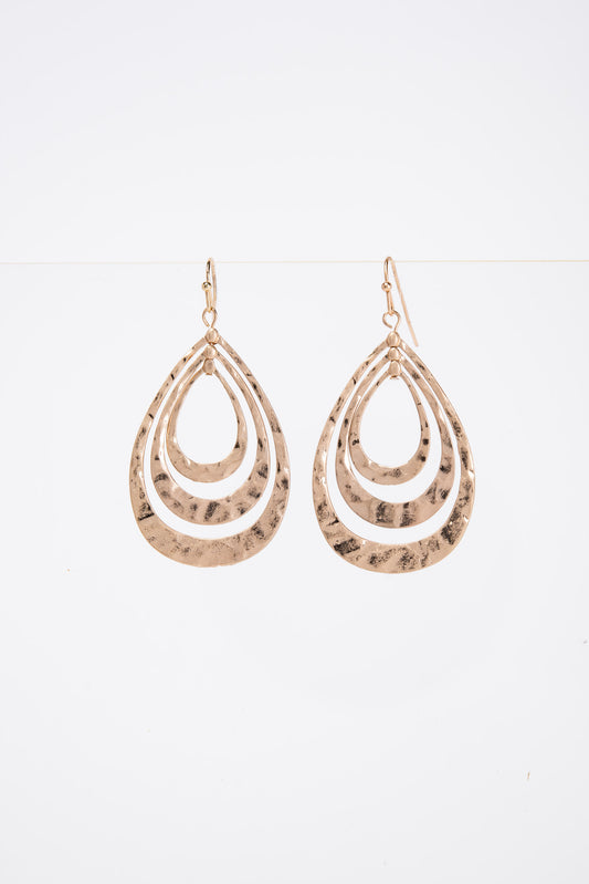 Emilia Hammered Teardrop Metal Drop Earrings | Gold