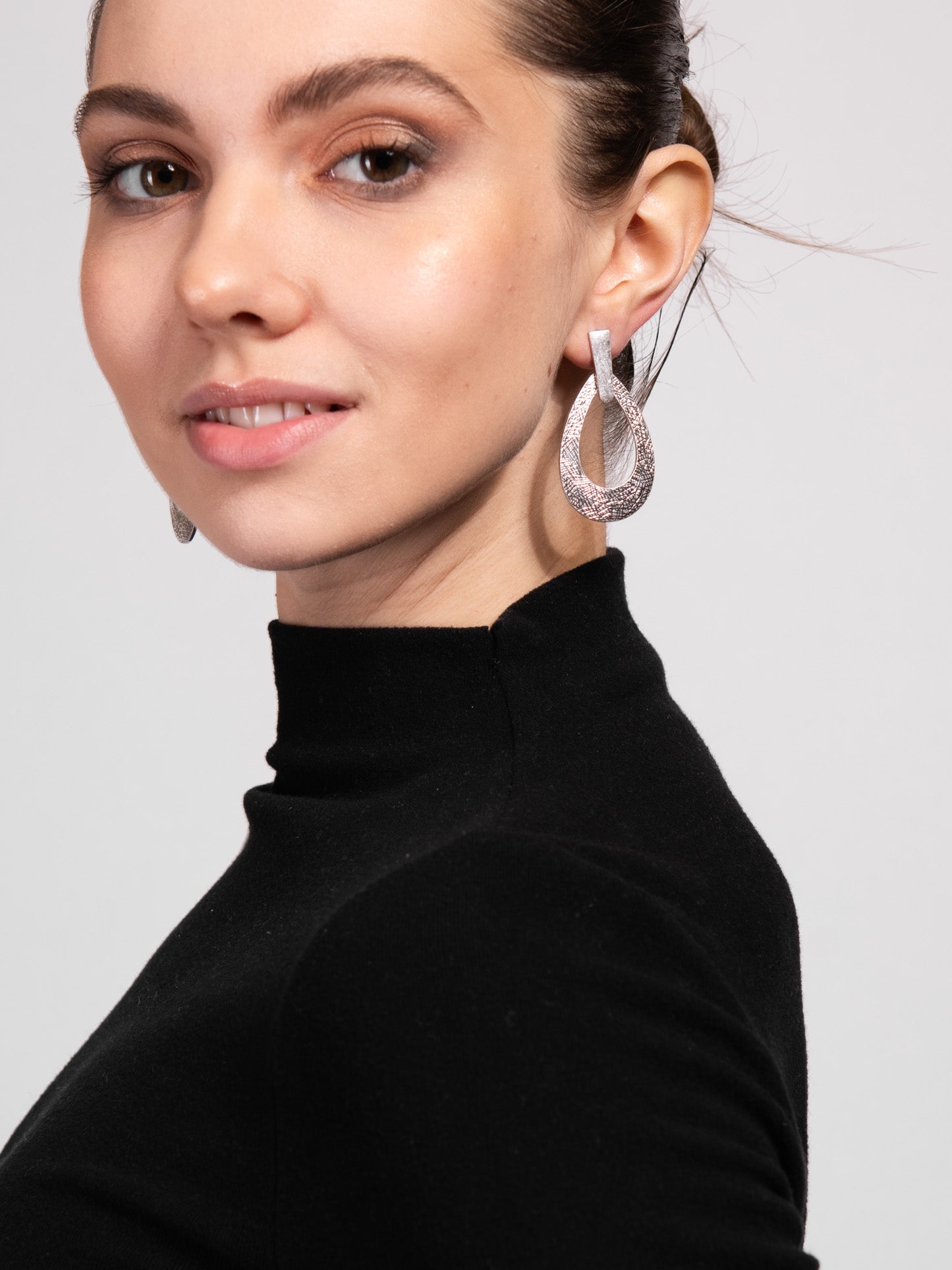 Emily Teardrop Textured Metal Dangle Earrings