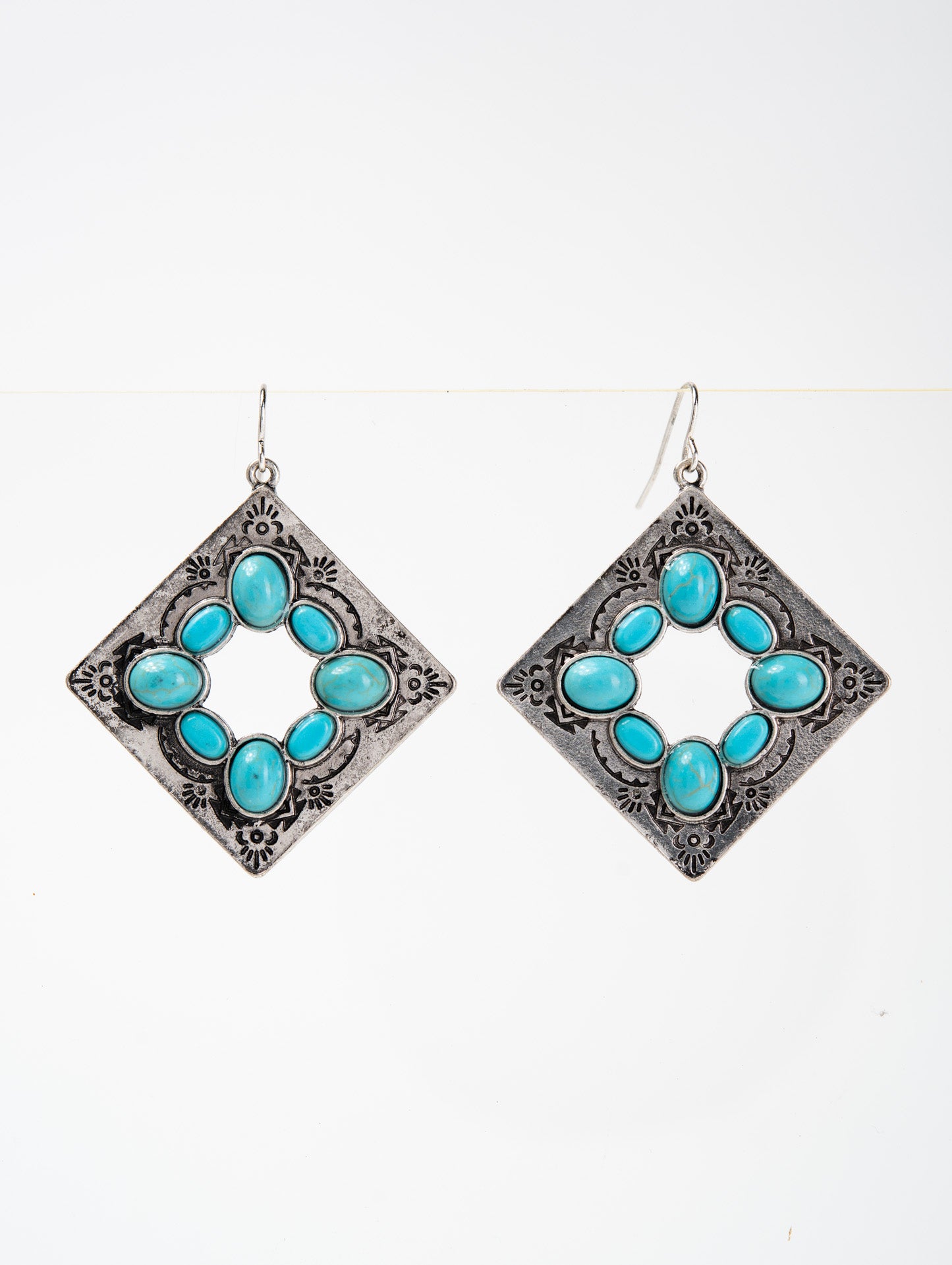 Aurora Western Semi Stone Inlay Metal Dangle Earrings