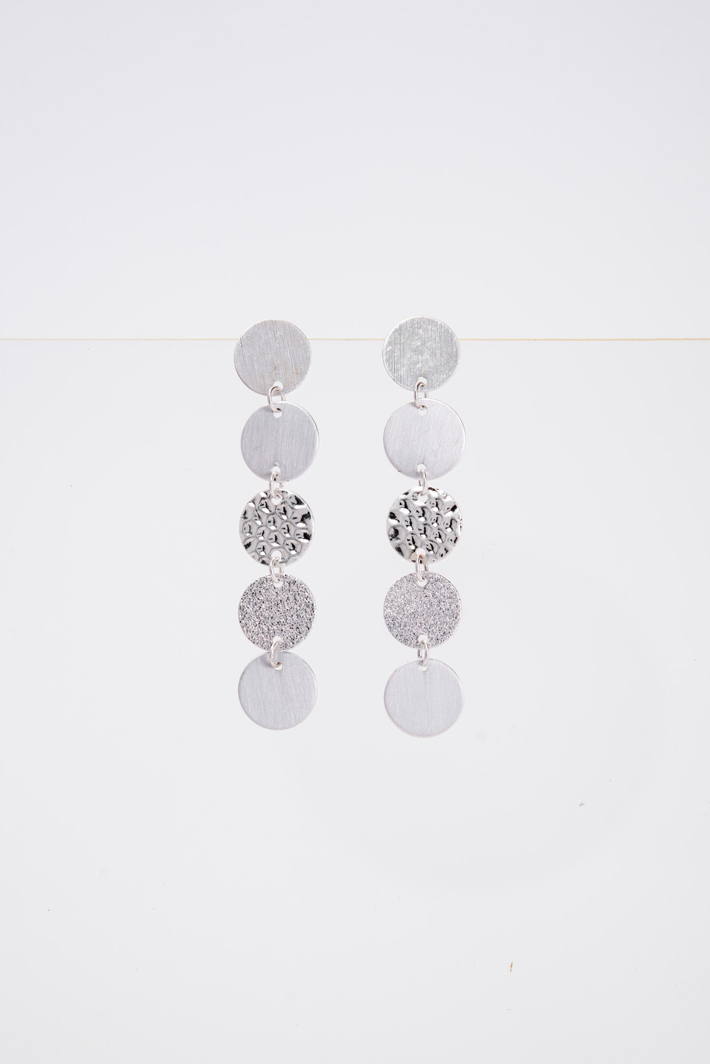 Faith Boho Hammered Long Drop Disc Metal Earrings