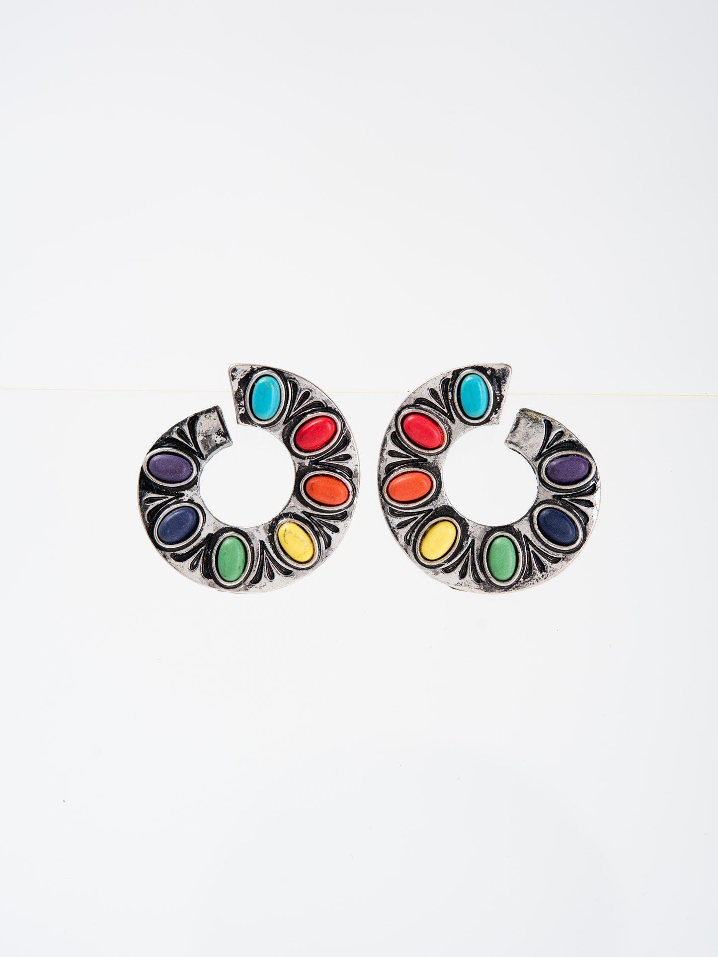 Ava Western Inlay Stone Open Circle Drop Earrings