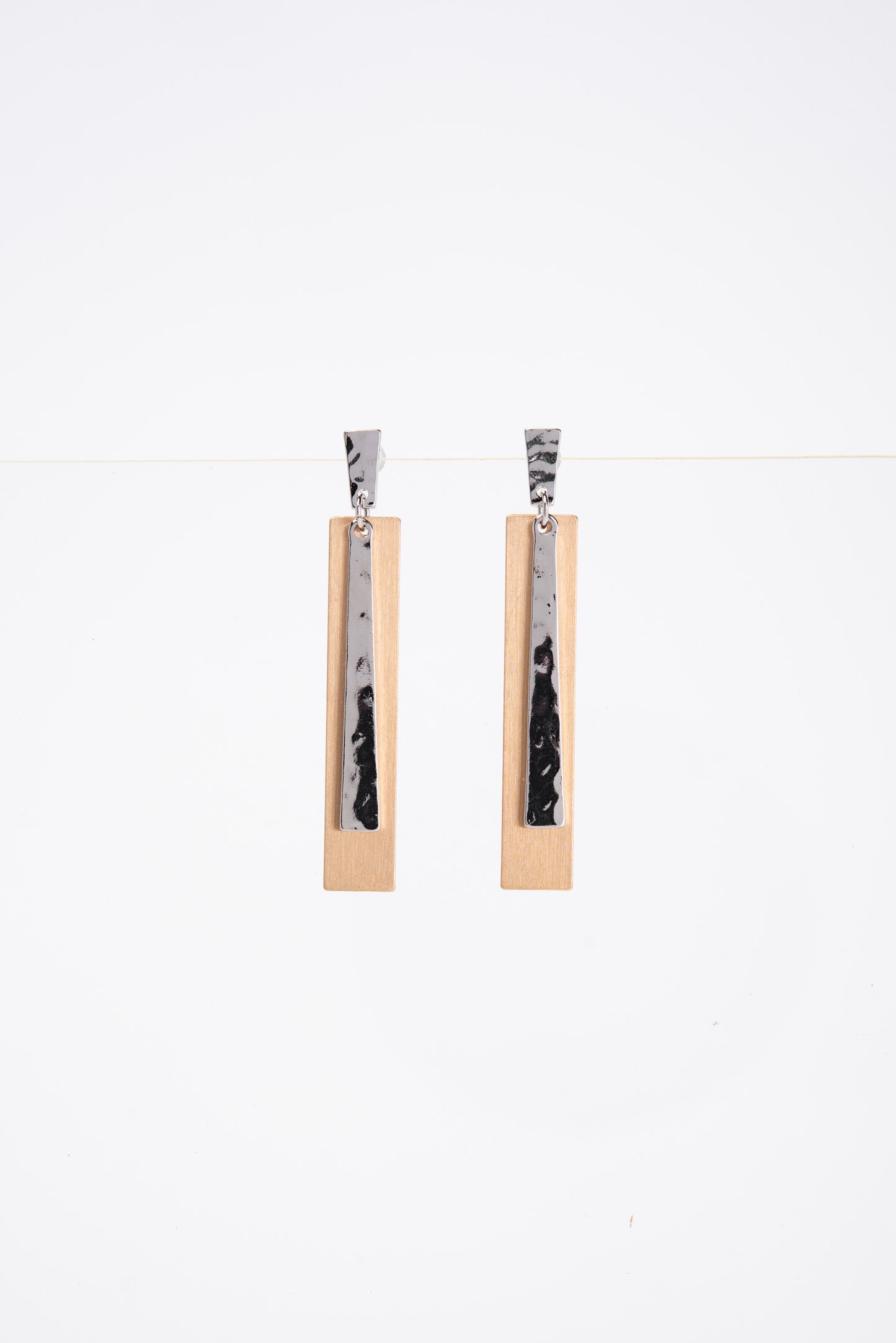 Farah Hammered Metal Linear Rectangular Dangle Earrings