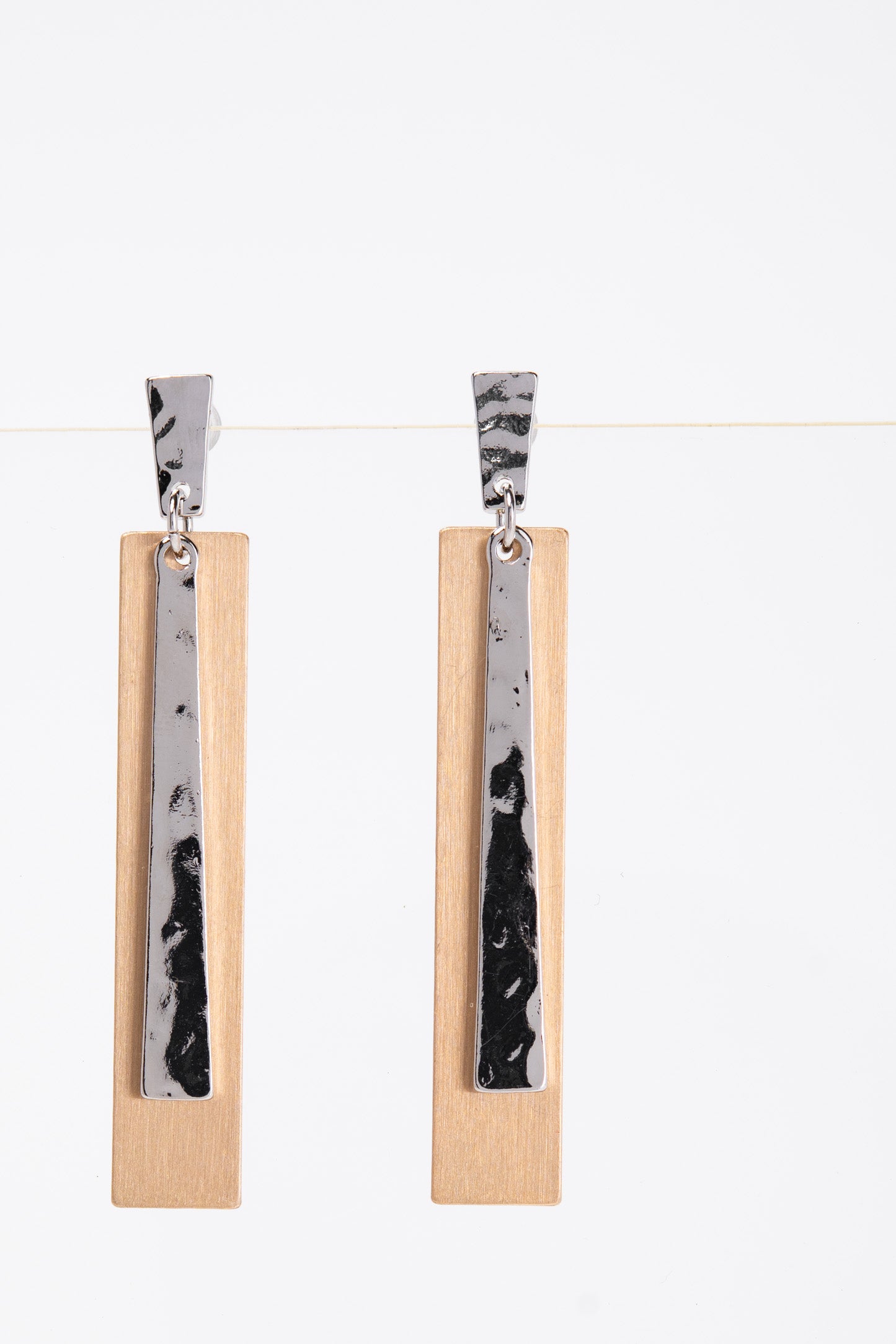 Farah Hammered Metal Linear Rectangular Dangle Earrings
