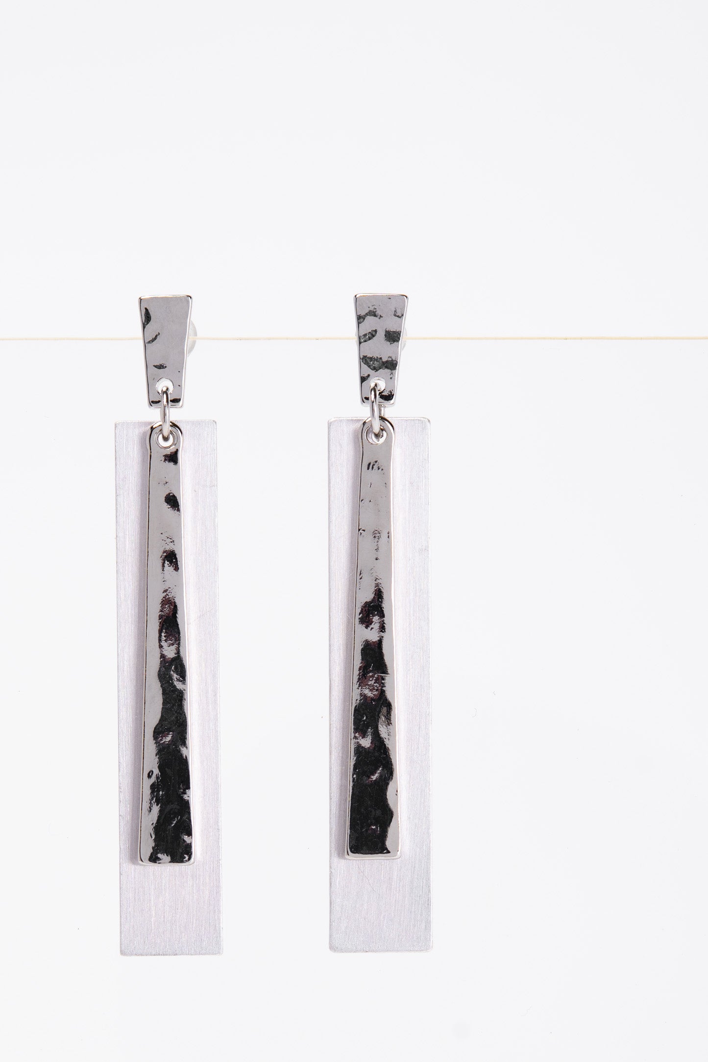 Farah Hammered Metal Linear Rectangular Dangle Earrings