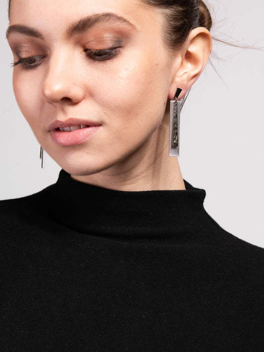 Farah Hammered Metal Linear Rectangular Dangle Earrings | Silver