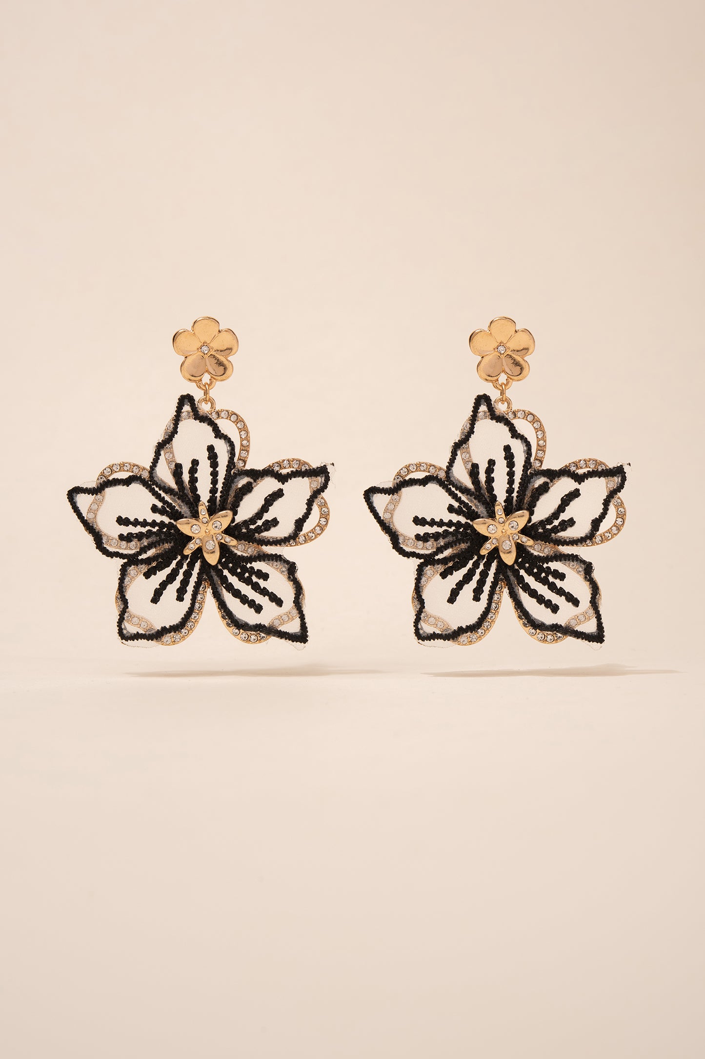 Embroidered Rhinestone Flower Earrings