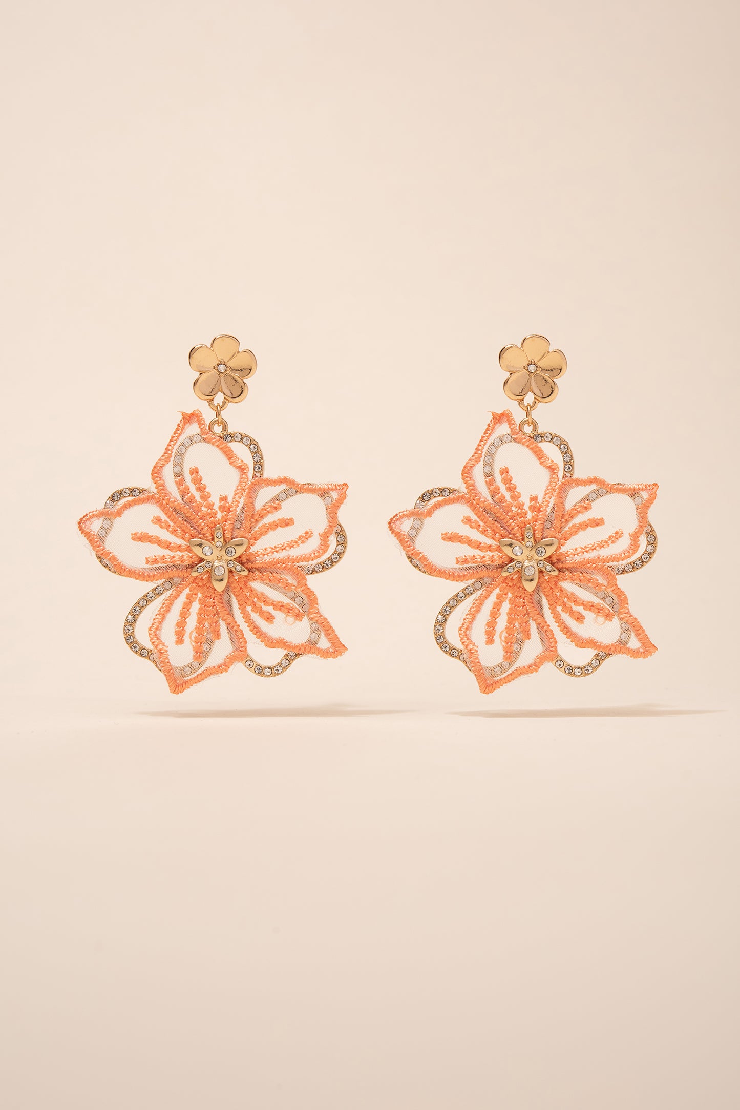 Embroidered Rhinestone Flower Earrings