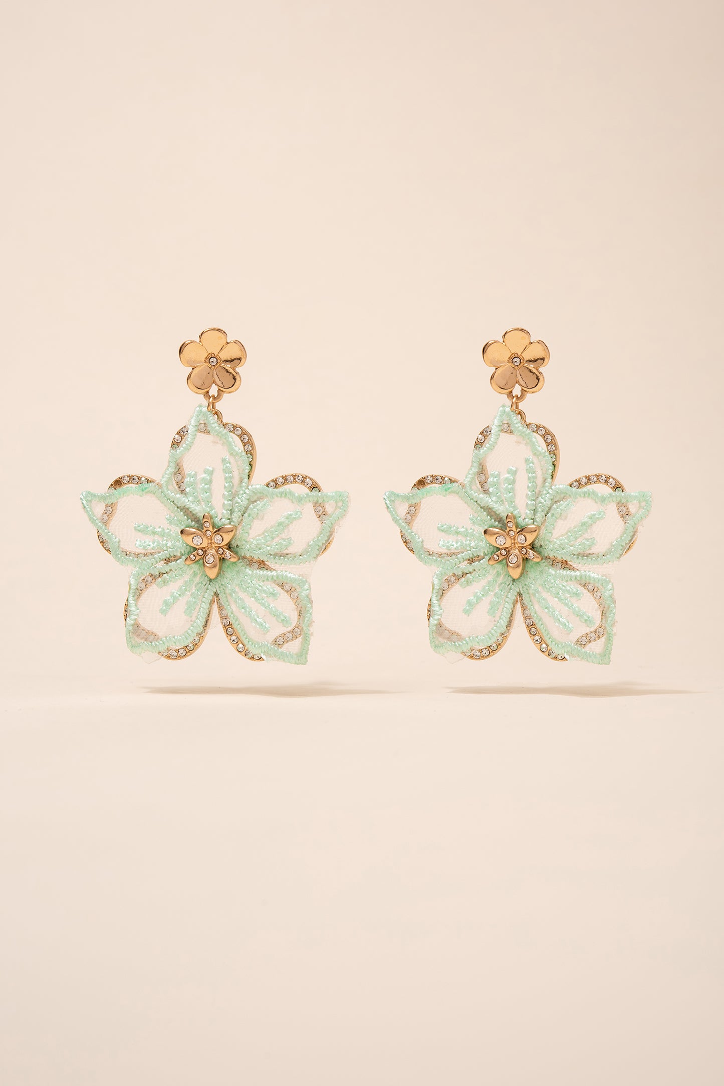 Embroidered Rhinestone Flower Earrings
