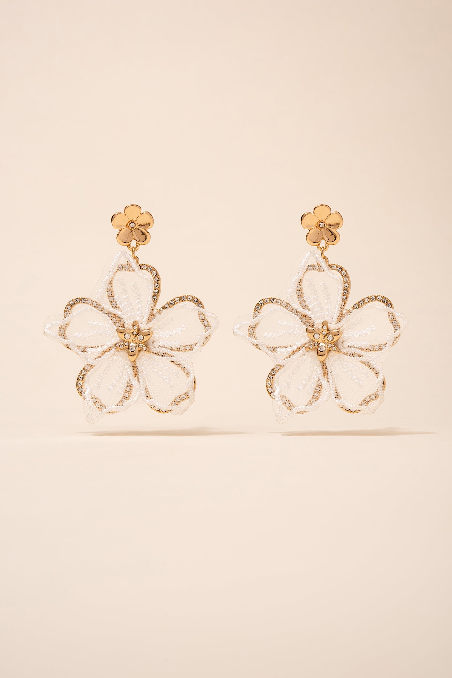 Embroidered Rhinestone Flower Earrings