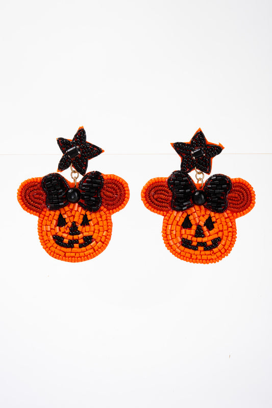 Lisa Halloween Pumpkin Jack O Lantern Bow Earrings