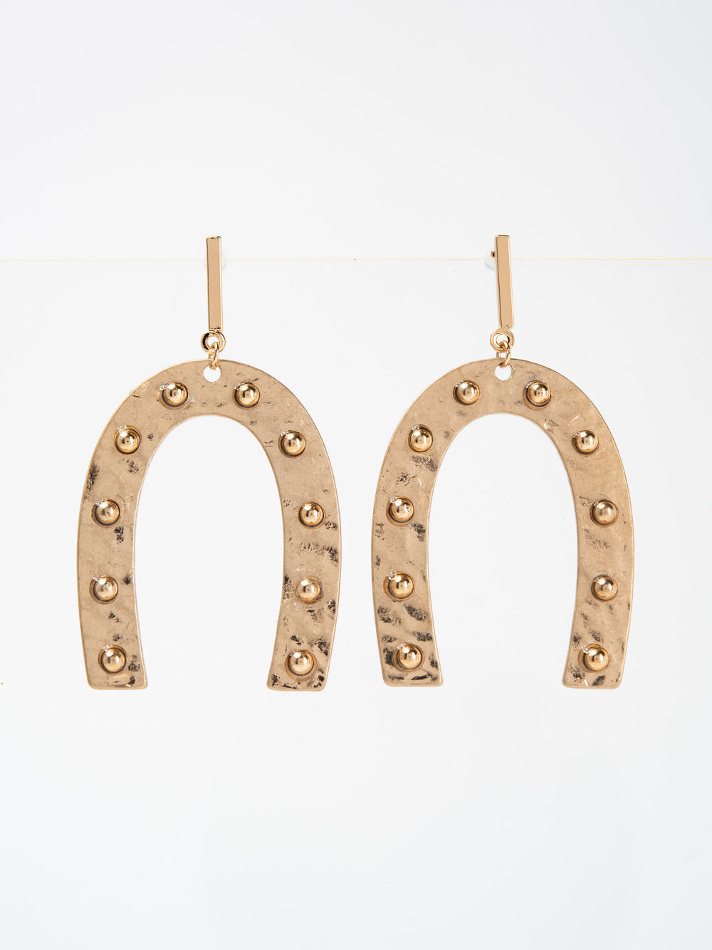 Belle Boho Hammered Studded Horseshoe Drop Earrings | Gold