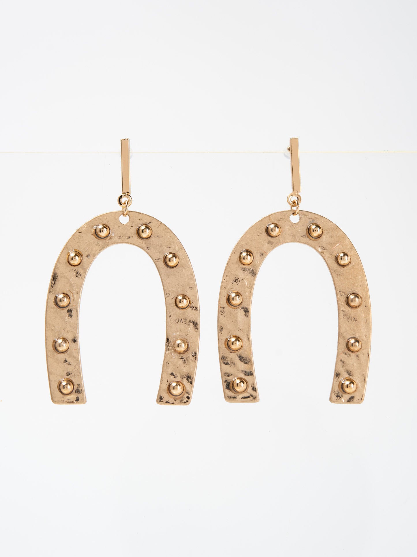Belle Boho Hammered Studded Horseshoe Drop Earrings | Gold