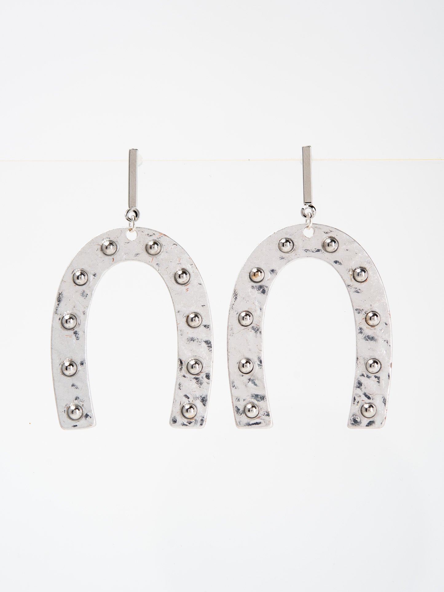 Belle Boho Hammered Studded Horseshoe Drop Earrings