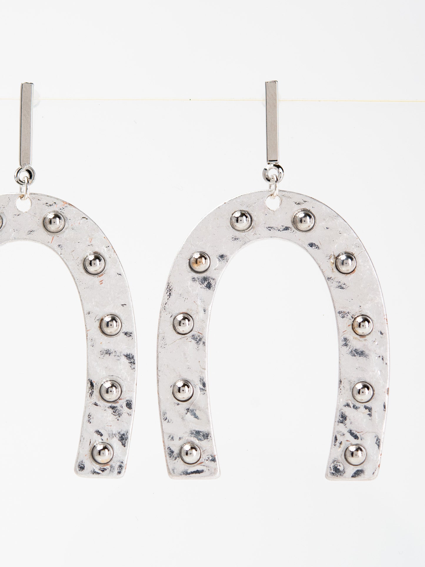 Belle Boho Hammered Studded Horseshoe Drop Earrings