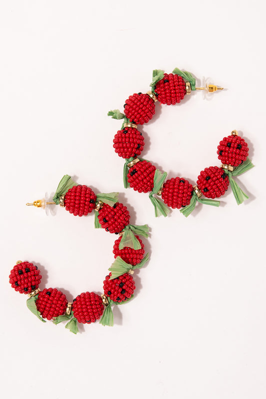 Melanie Strawberry Open Hoop Earrings - Red