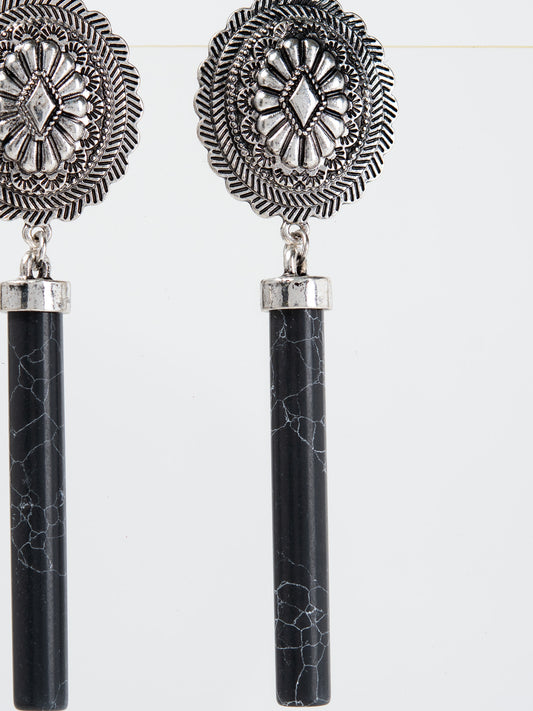 Sonnet Western Hand Craft Stone Cylinder Dangle Earrings | Black