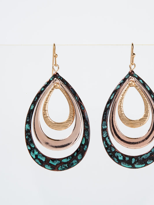 Colby Metal 3 layered Drop Dangle Earrings | Gold