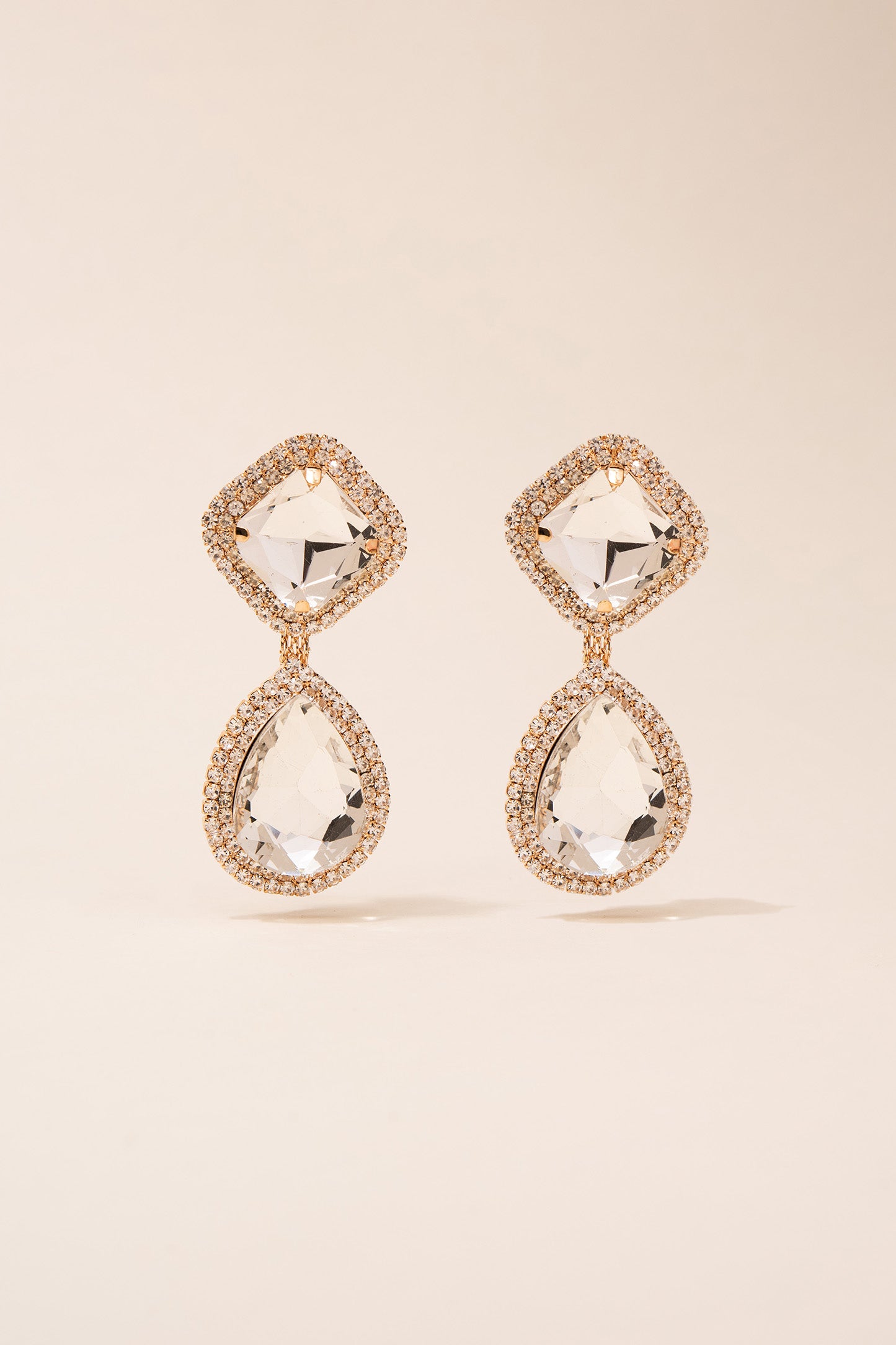 Rhinestone Clip On Glass Drop Earrings