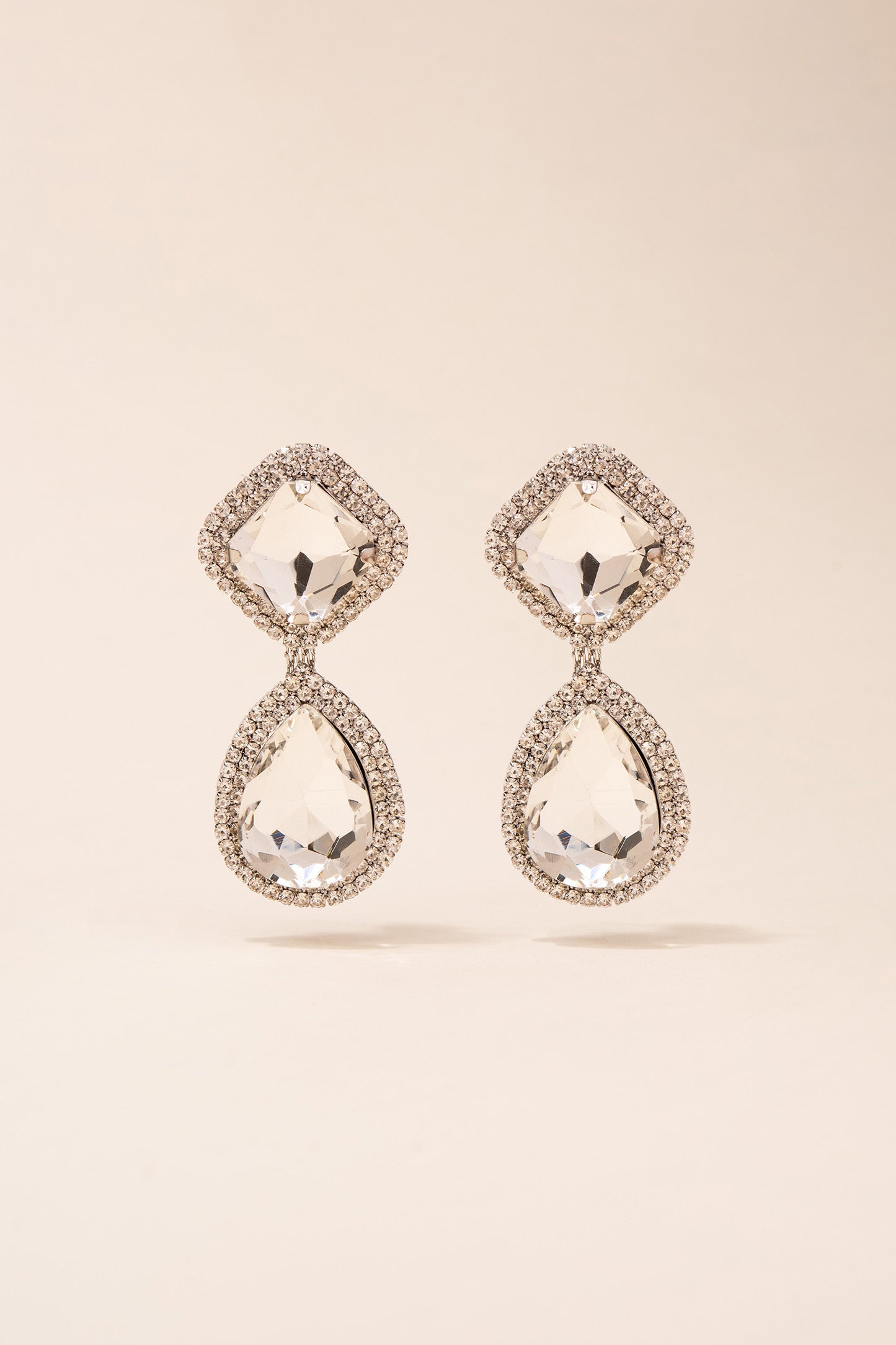 Rhinestone Clip On Glass Drop Earrings