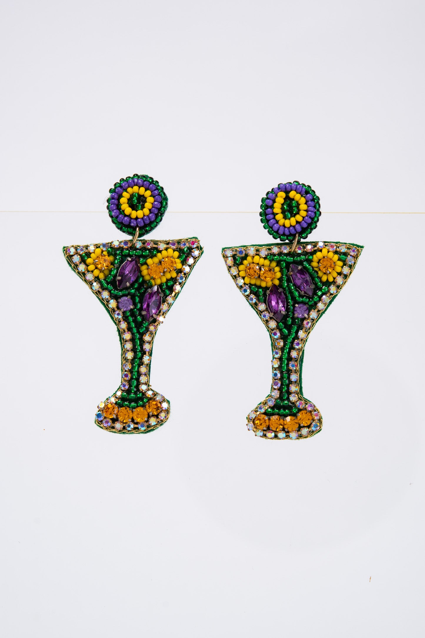 River Beaded Mardi Gras Cocktail Drop Seed Bead Earrings