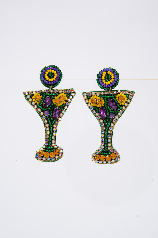 River Beaded Mardi Gras Cocktail Drop Seed Bead Earrings