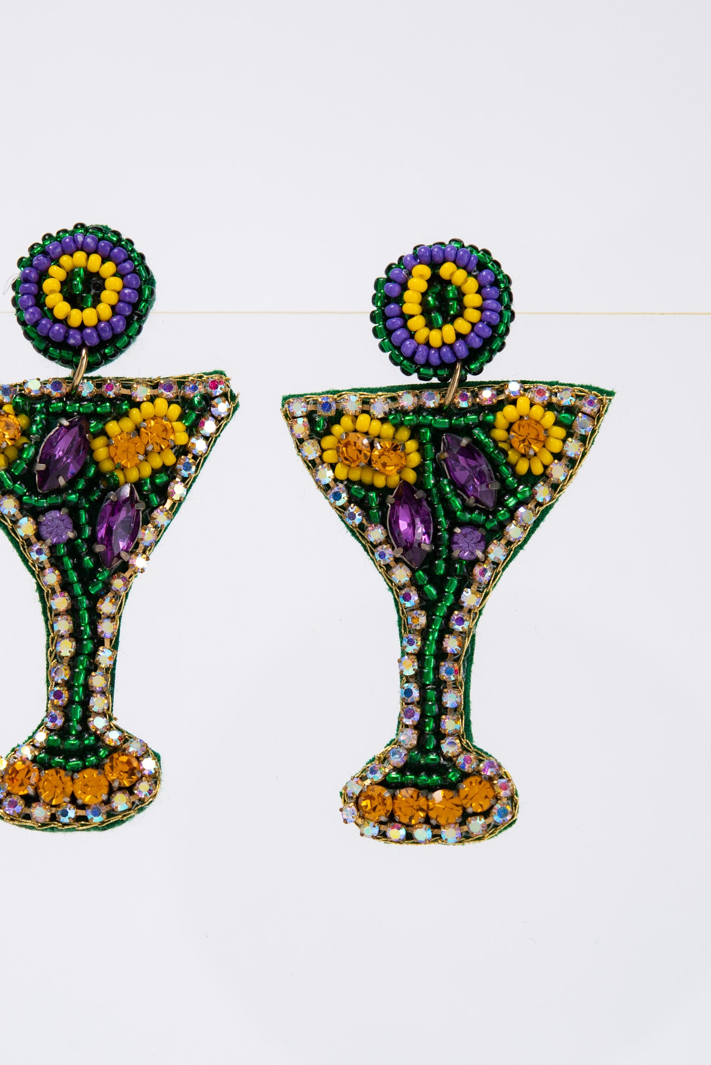 River Beaded Mardi Gras Cocktail Drop Seed Bead Earrings