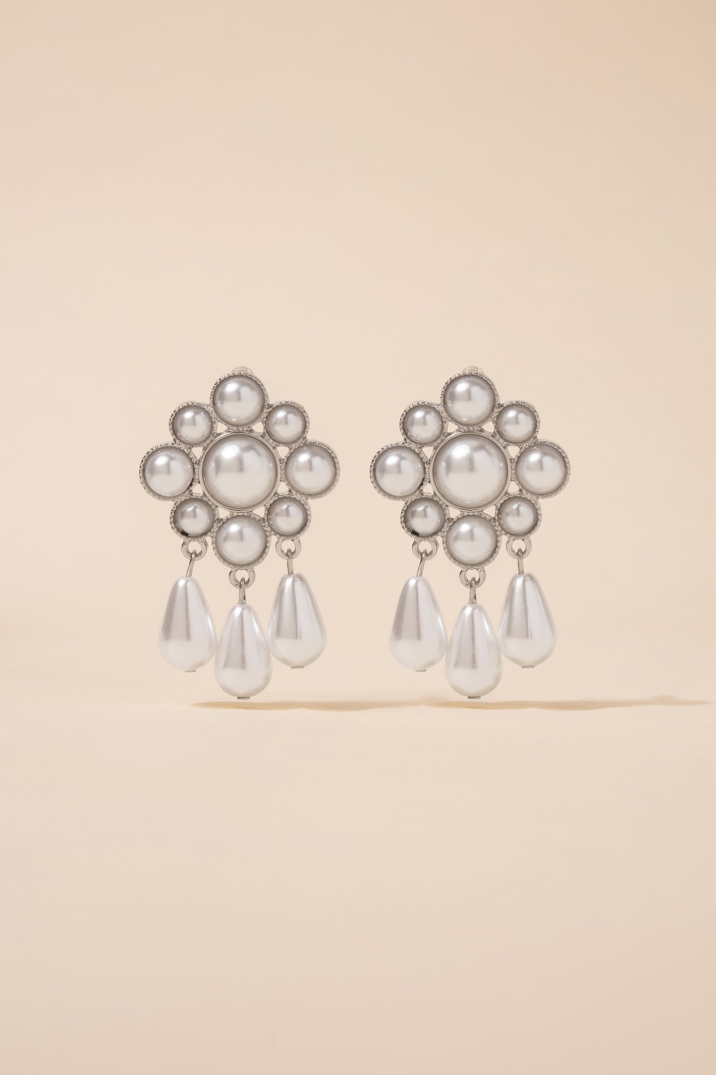 Kaia Floral Pearl Cluster & Tassel Earrings