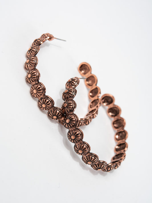 Francesca Western Open Hoop Concho Earrings | Copper