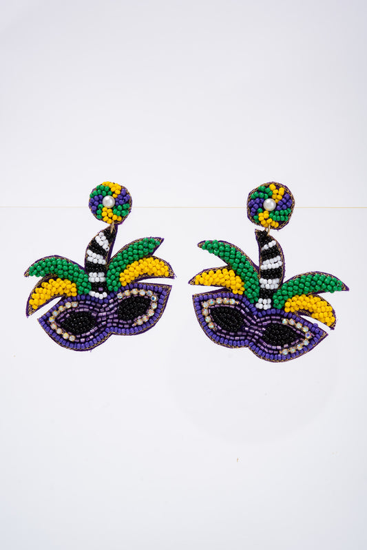 Kehlani Mardi Gras Masquerade Beaded Drop Earrings