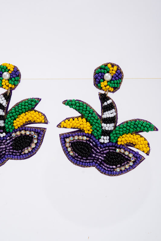 Kehlani Mardi Gras Masquerade Beaded Drop Earrings