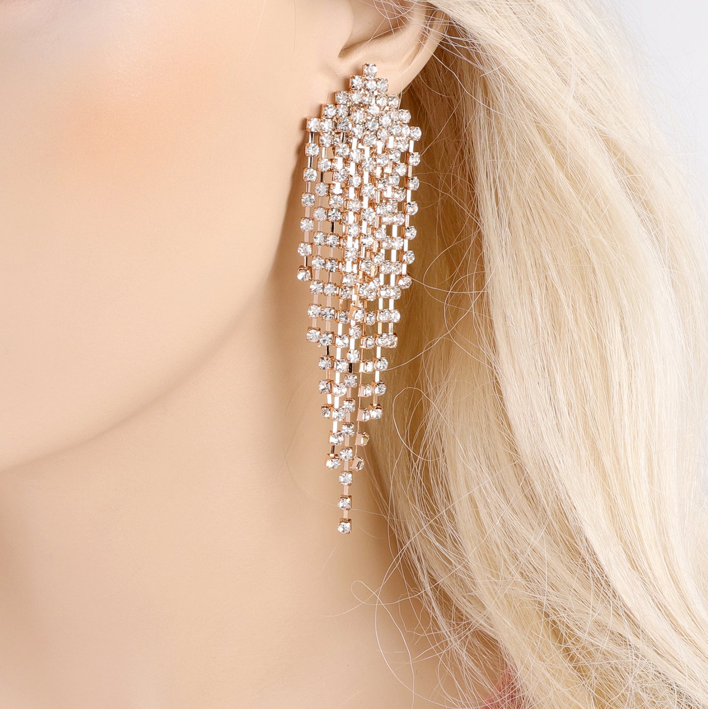 Serenity Fringe Chandelier Rhinestone Clip-on Earrings