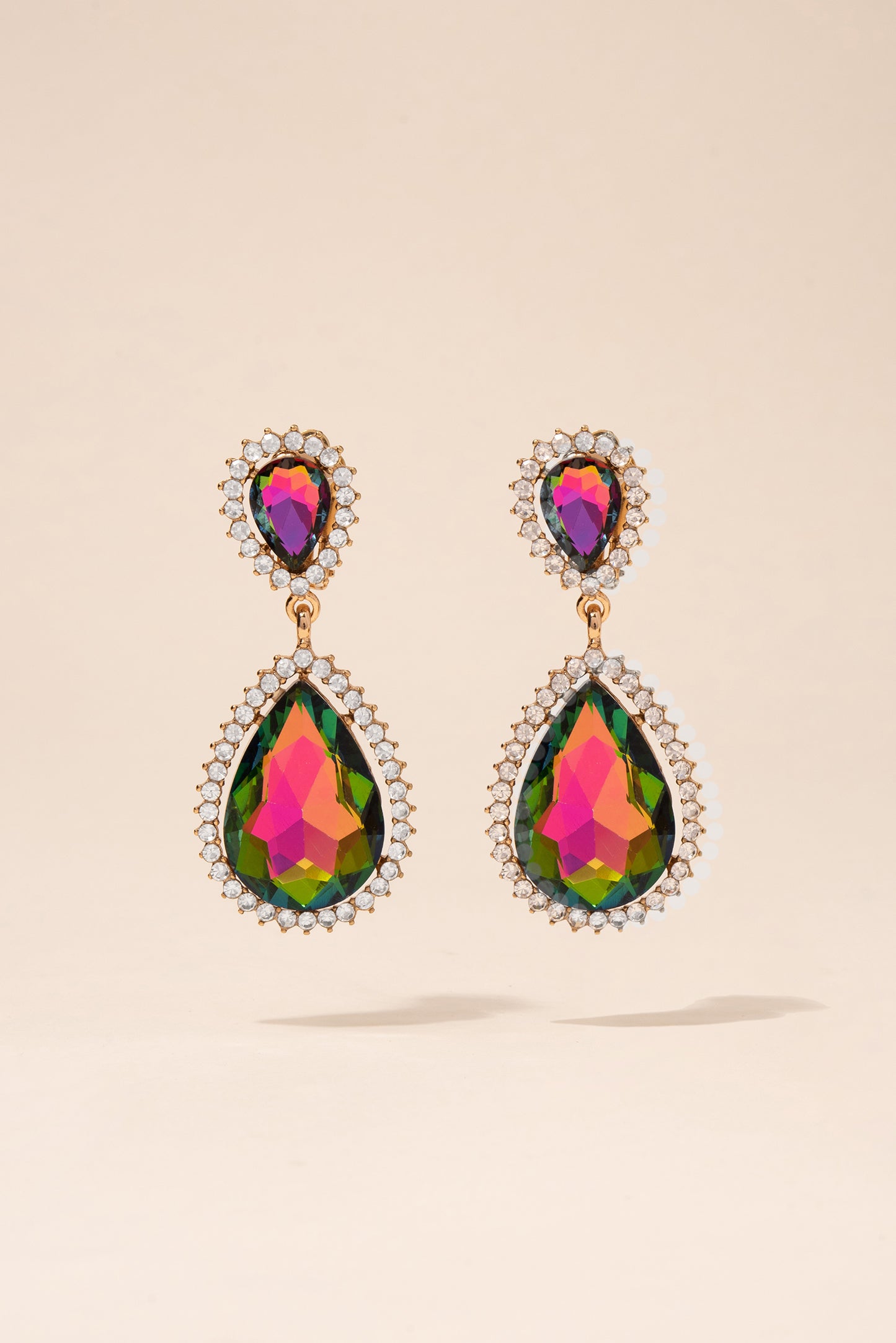 Sun Burst Rhinestone Clip-On Drop Earrings