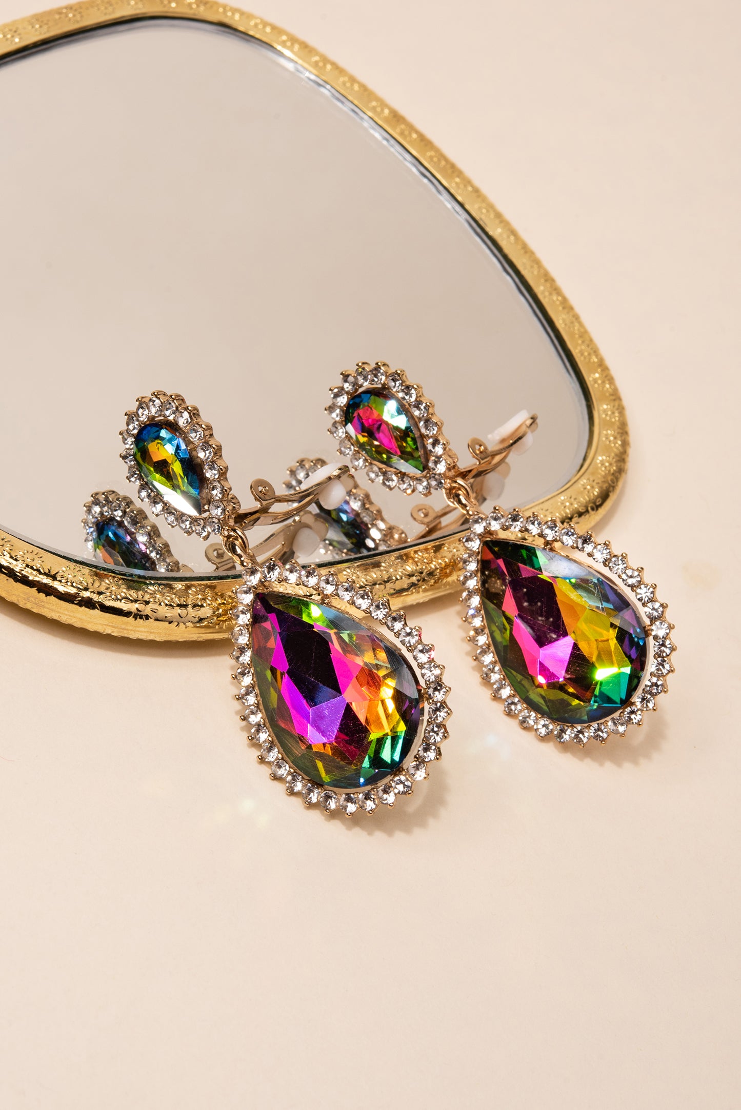 Sun Burst Rhinestone Clip-On Drop Earrings