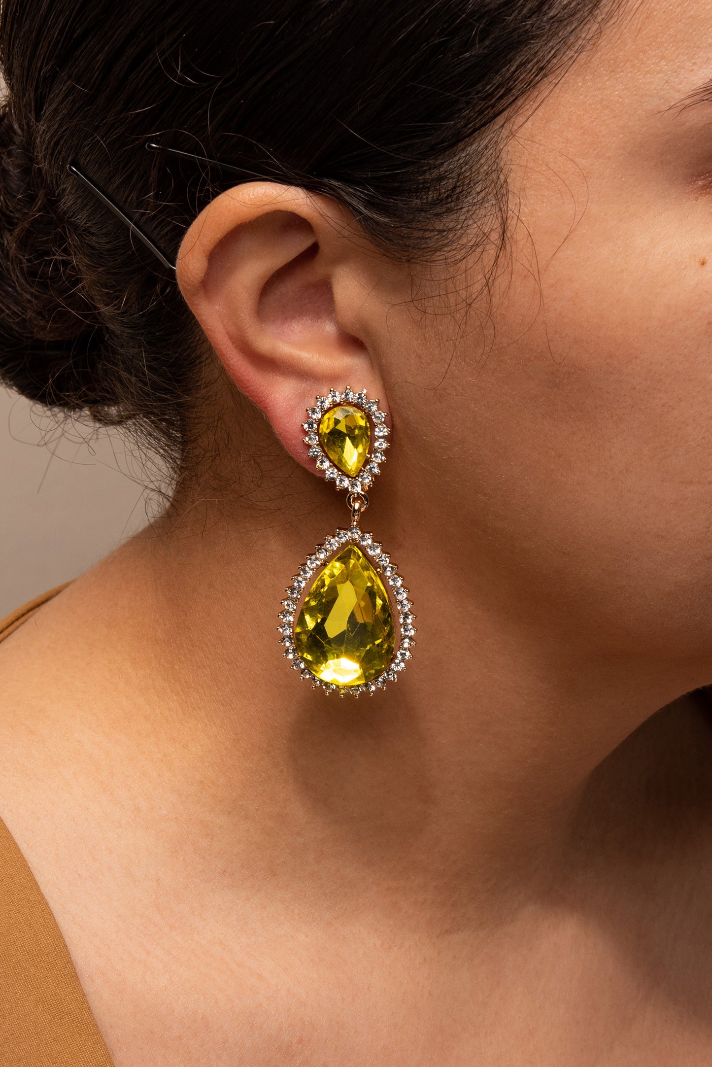 Sun Burst Rhinestone Clip-On Drop Earrings