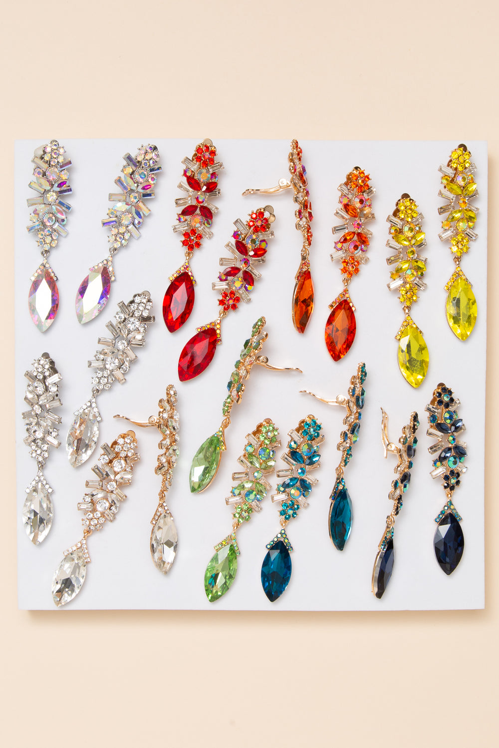Kaitlyn Flower Rhinestone Crystal Clip-On Drop Earrings