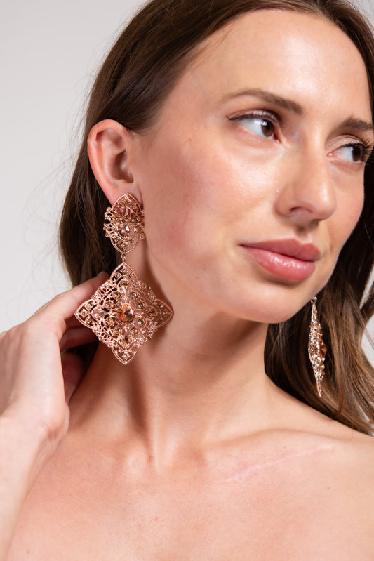 Athena Crystal Dangle Earrings | Rose Gold