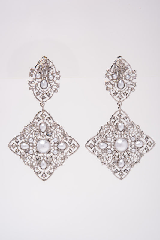 Athena Crystal Dangle Earrings | Silver Pearl