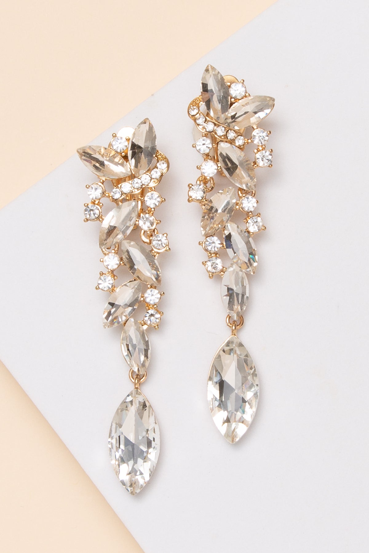 Maya Rhinestone Crystal Cluster Clip-On Earrings | Gold Clear