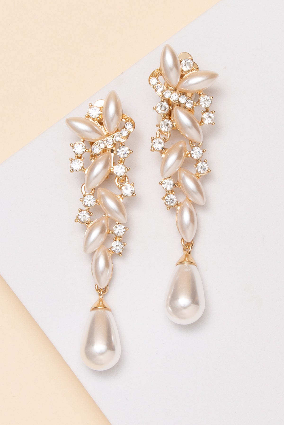 Maya Rhinestone Crystal Cluster Clip-On Earrings | Gold Pearl