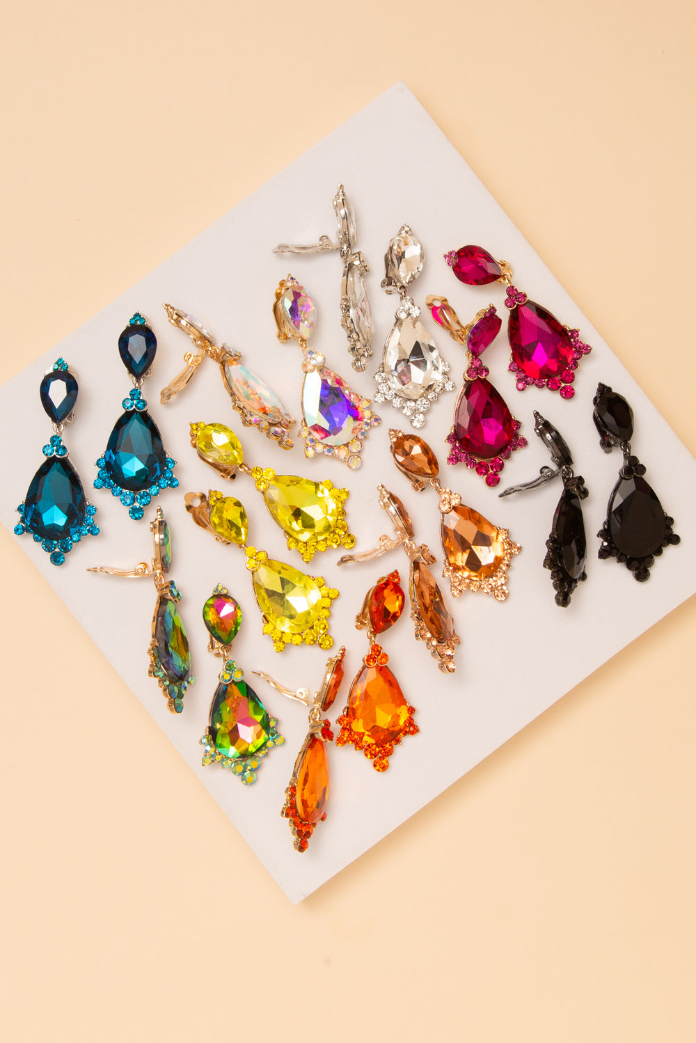 Karla Clip On Earrings With Faceted Teardrop Crystals