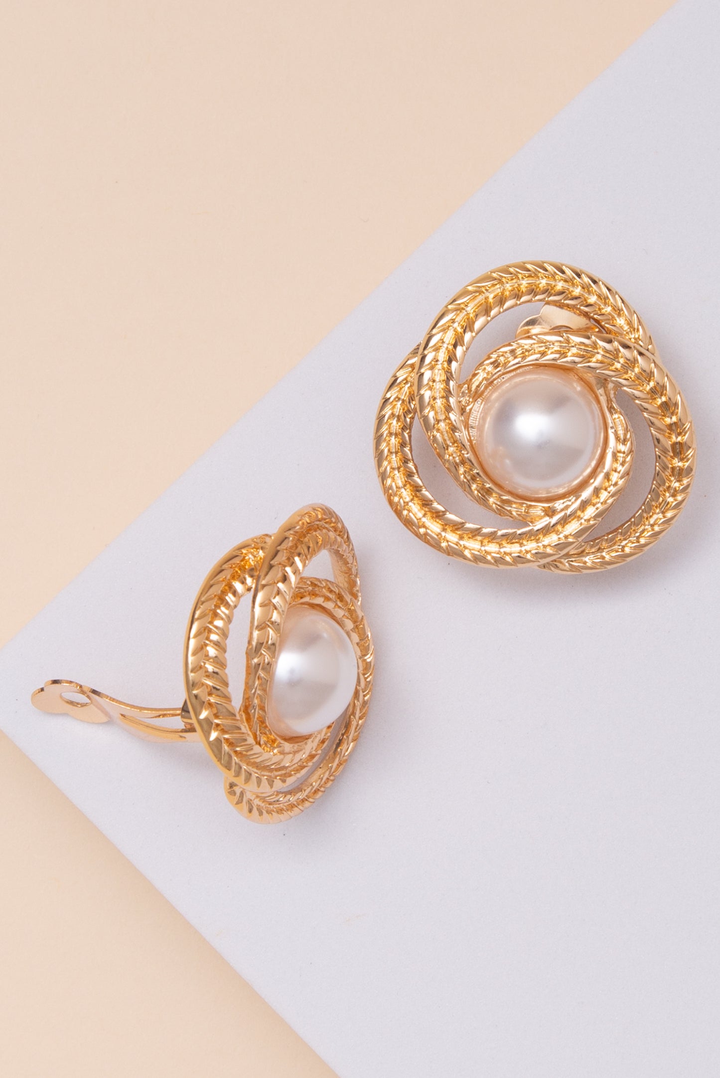 Barbara Clip On Earrings with Pearl Center | Gold