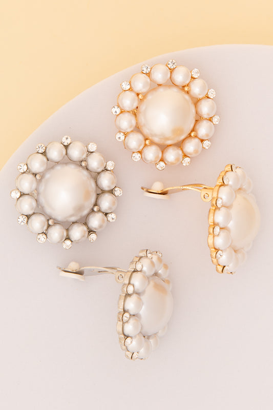 Jane Pearl Bezeled Clip-On Earrings With Crystal Trim