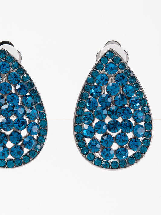 Melinda Rhinestone Clip-On Earrings | Blue