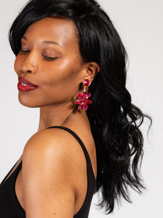 Briana Flower Dangly Stone Earrings | Fuchsia