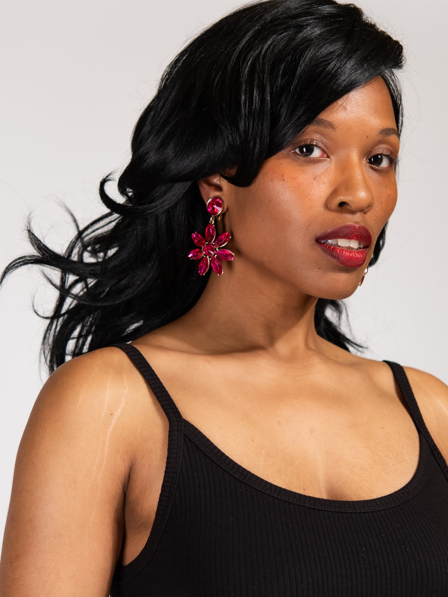 Briana Flower Dangly Stone Earrings